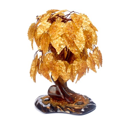 Дуб из Янтаря на деревянной подставке 35см купить