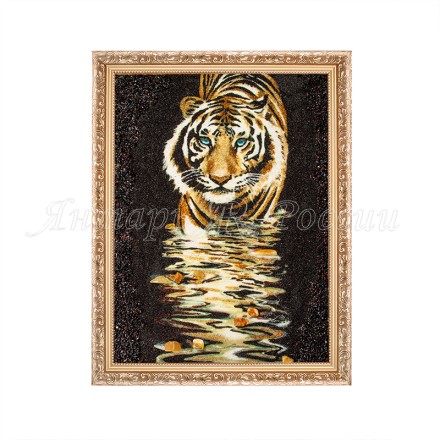 Картина &quot;Тигр на водопое&quot; из Янтаря купить в Санкт-Петербурге