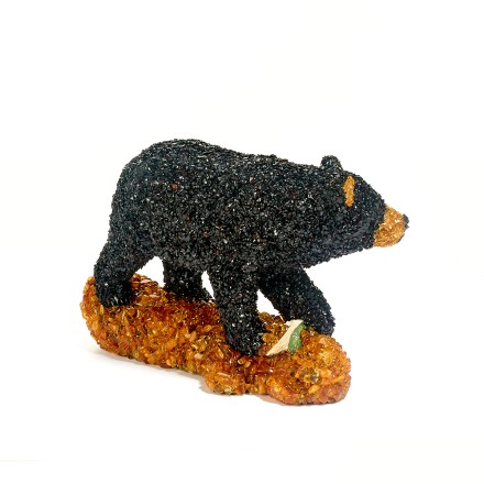 Медведь черный на подставке с рыбой , янтарь купить в Санкт-Петербурге