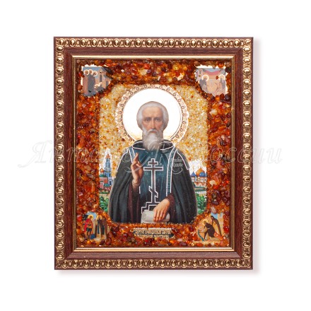 Икона из Янтаря св. Сергий Радонежский купить в Санкт-Петербурге